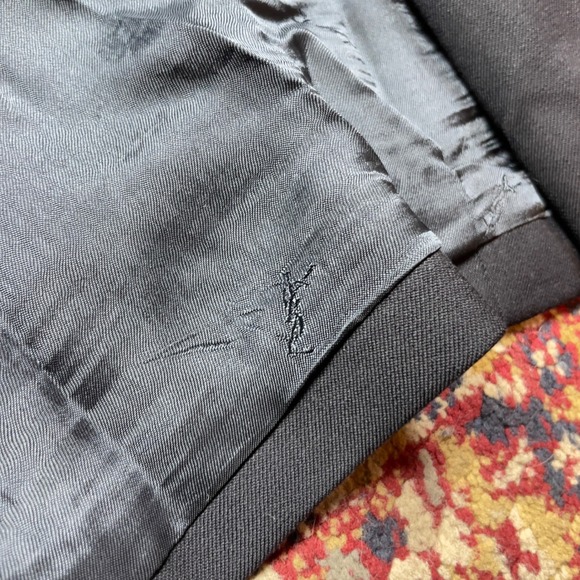 VTG 80s 90s YSL Yves Saint Laurent Navy Wool Double Breasted Suit Coat Gold 52 - Picture 7 of 12